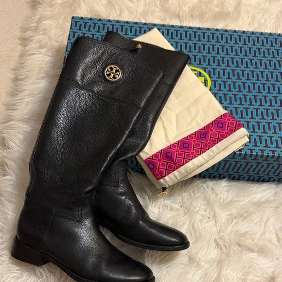 Tory Burch Black Leather Riding Boots Sz 9 - Picture 1 of 12